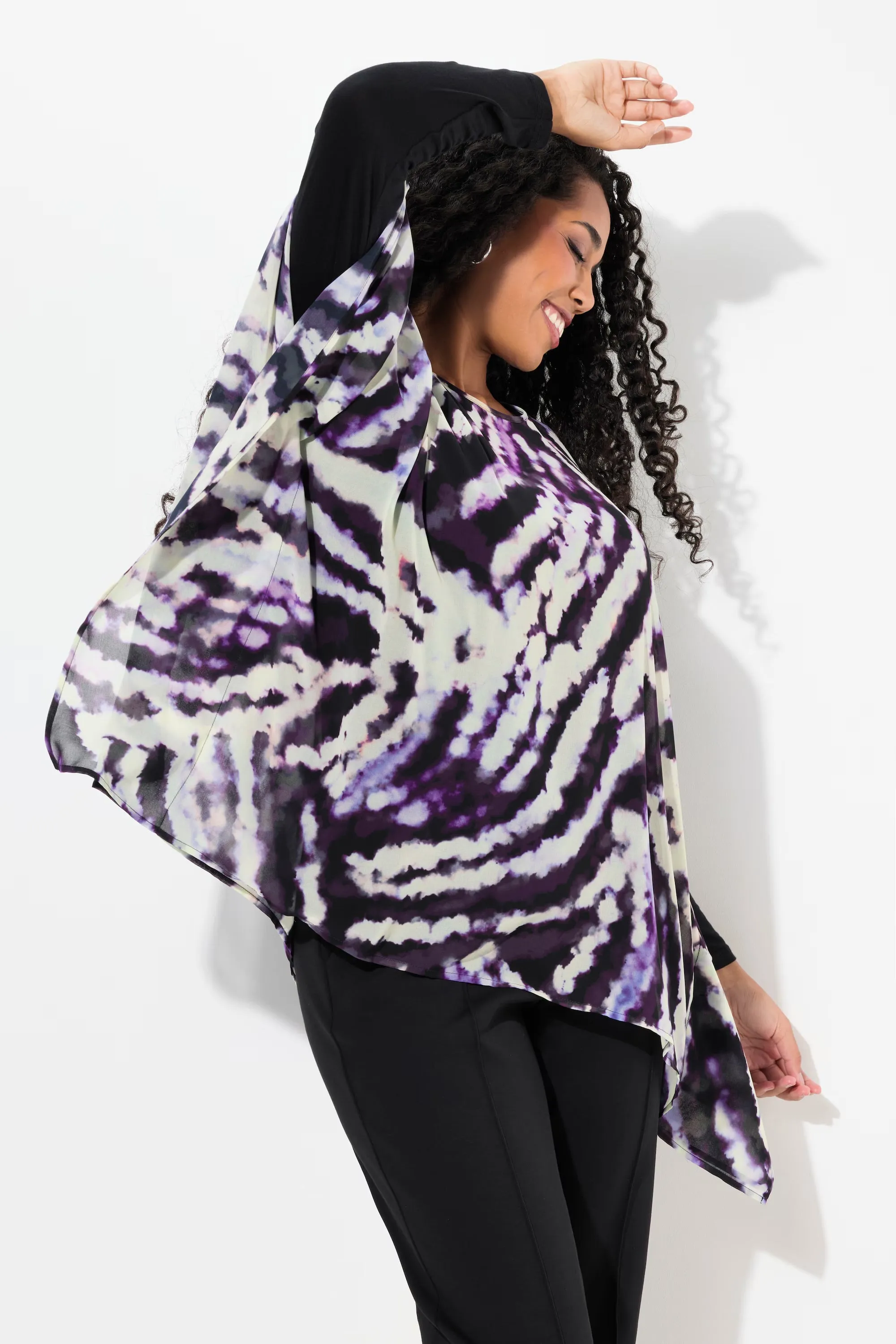 Ulla Popken Tie-Dye Blouse With Long Sleeves in Purple