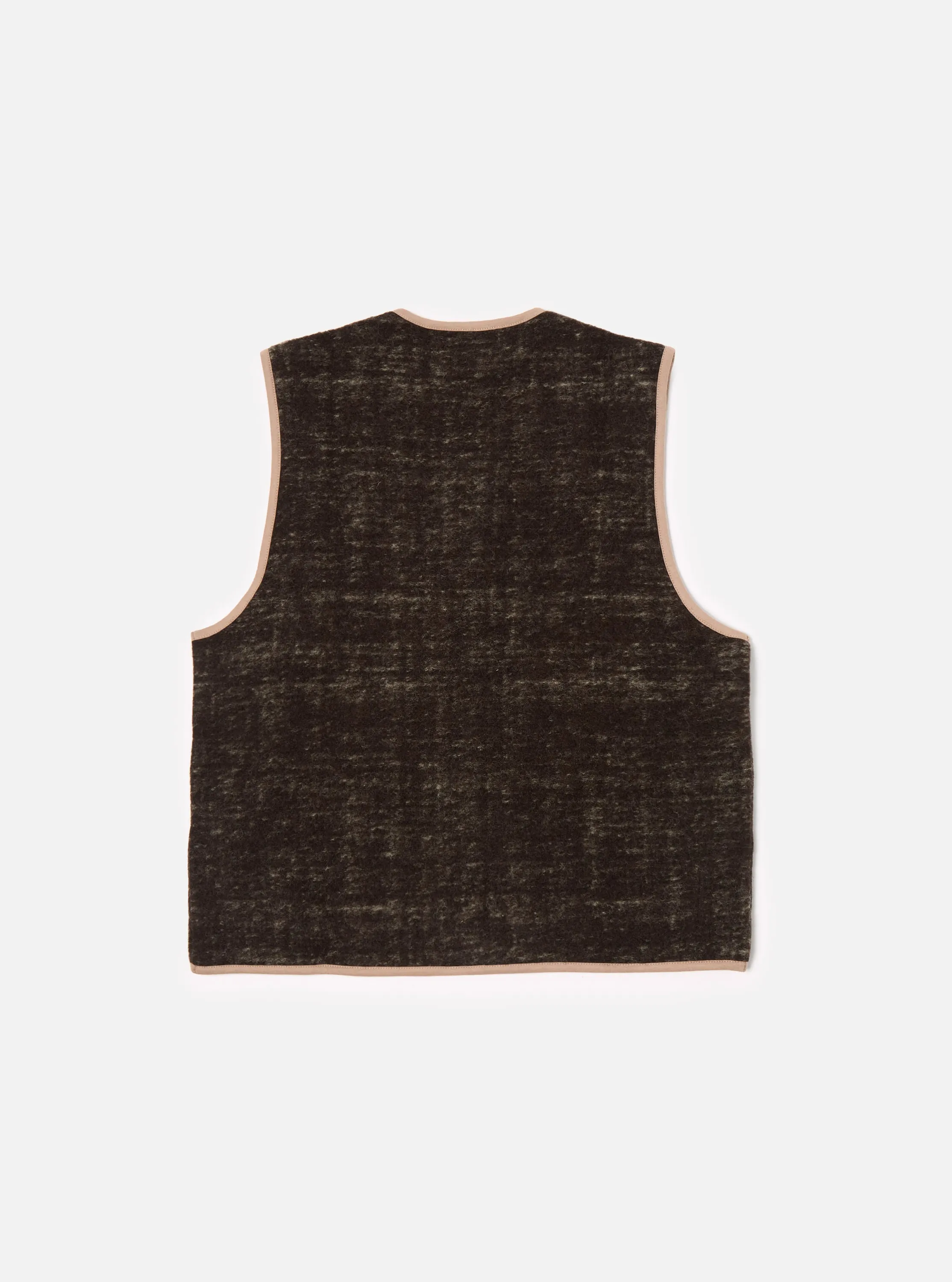 Universal Works Zip Gilet in Brown Marble Fleece