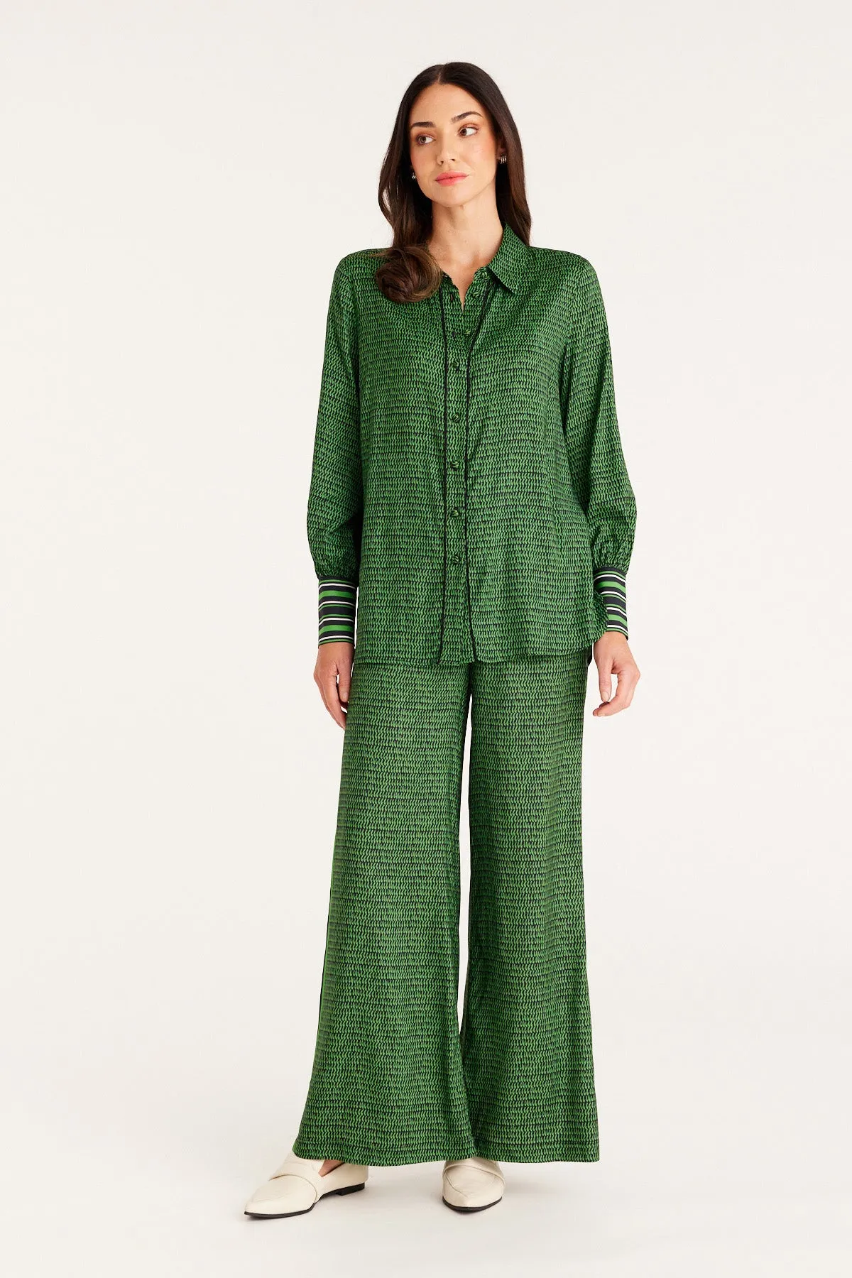 Vienna Wide Leg Pant - Green Print