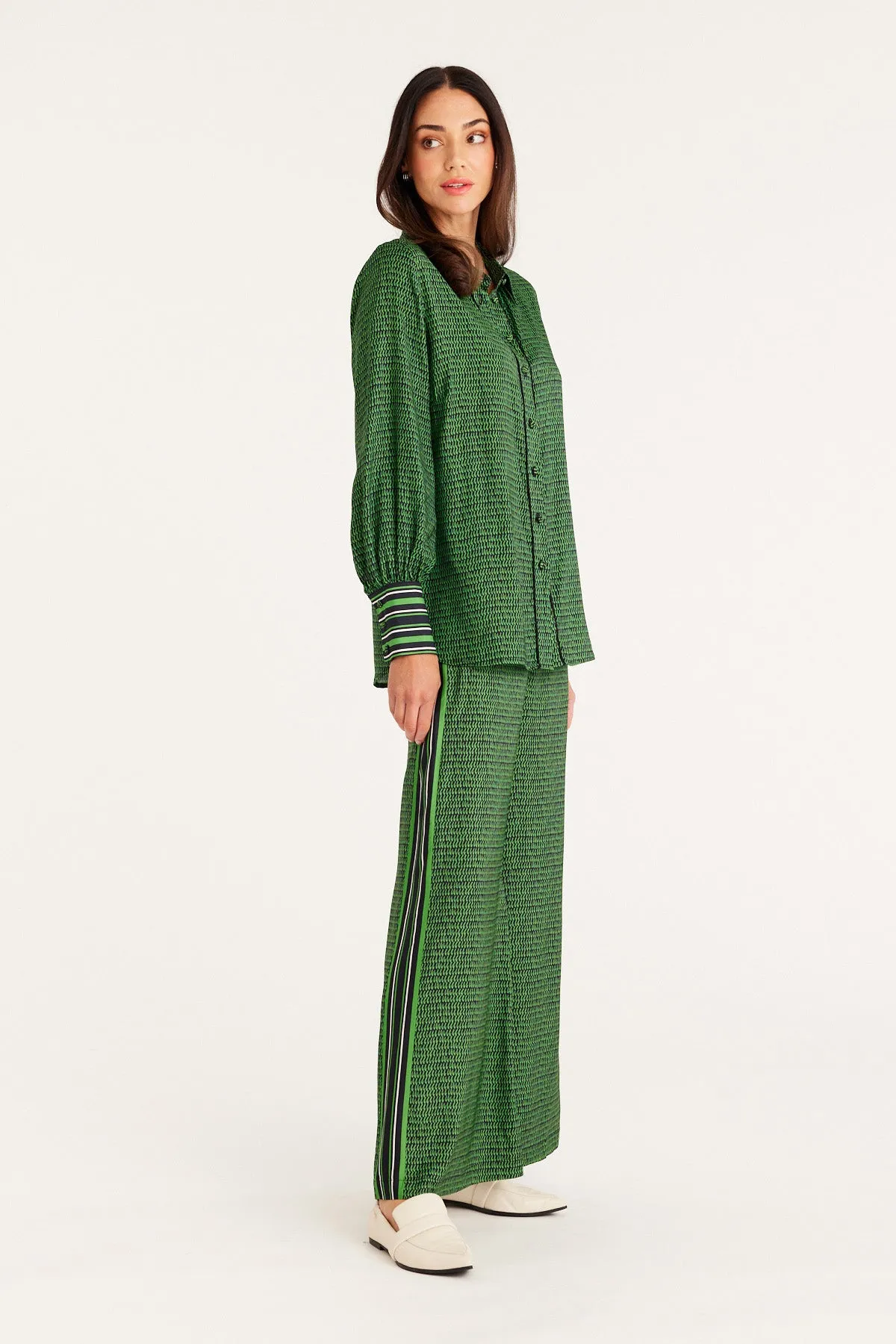 Vienna Wide Leg Pant - Green Print