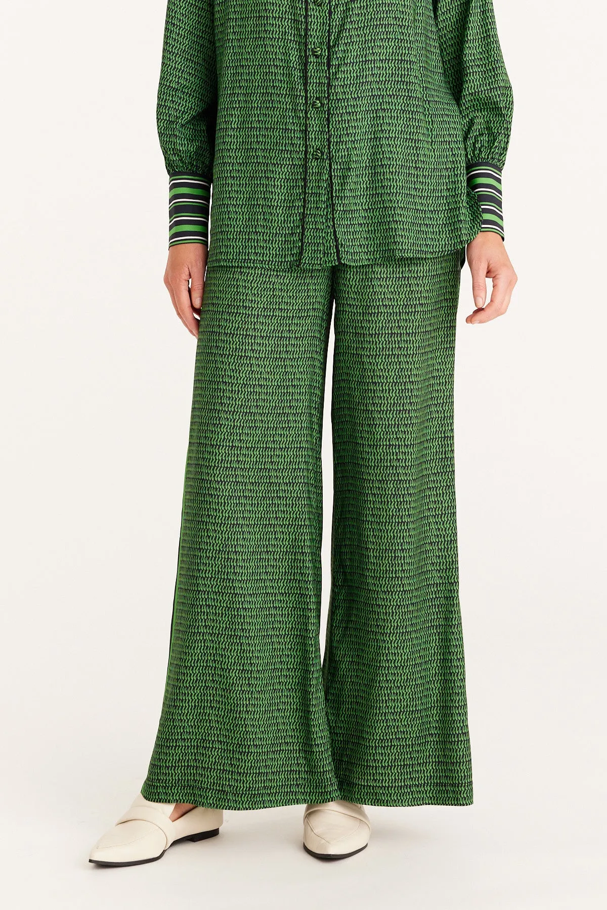 Vienna Wide Leg Pant - Green Print