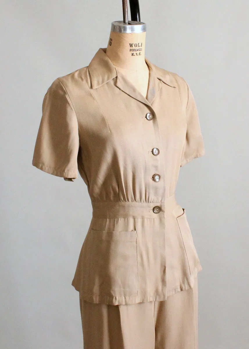 Vintage 1940s Military Inspired Gabardine Jacket and Pants Set