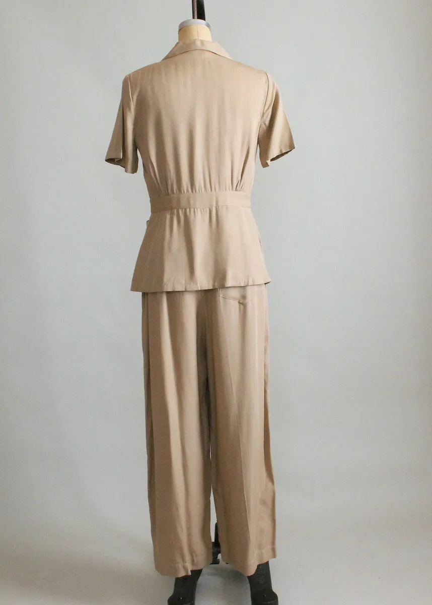 Vintage 1940s Military Inspired Gabardine Jacket and Pants Set