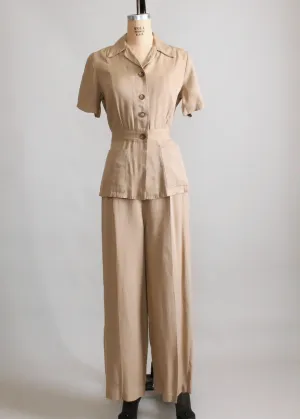 Vintage 1940s Military Inspired Gabardine Jacket and Pants Set