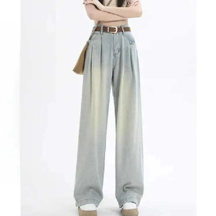 Vintage High-Waisted Wide-Legged 2024 New Spring Straight Loose Small Size Jeans