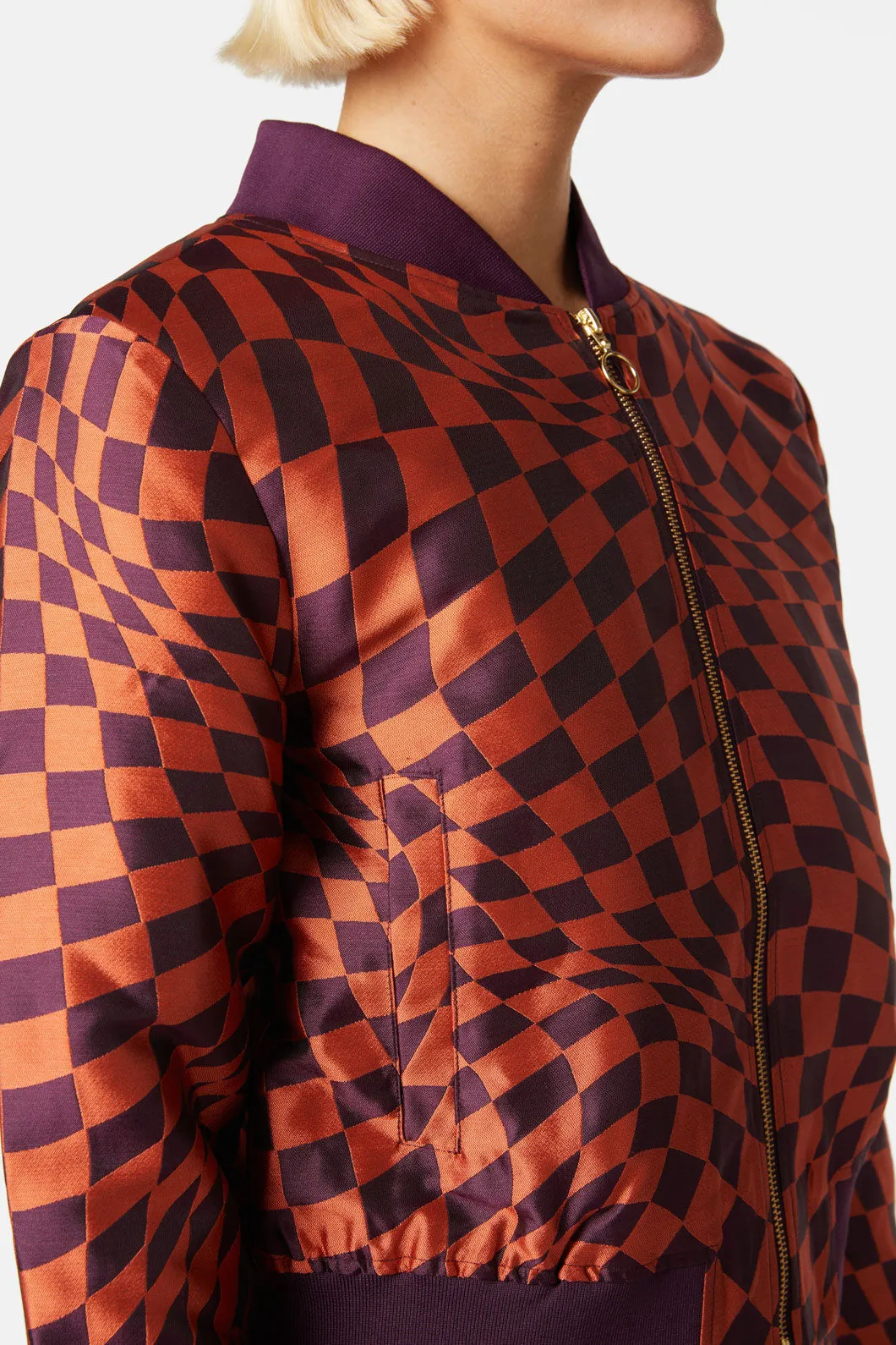 Warped Check Jacquard Bomber Jacket