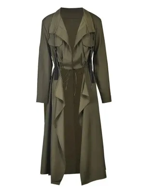 Wenkouban-Winter outfits Christmas Black Friday Army Green Long Open Front Long Trench Coat