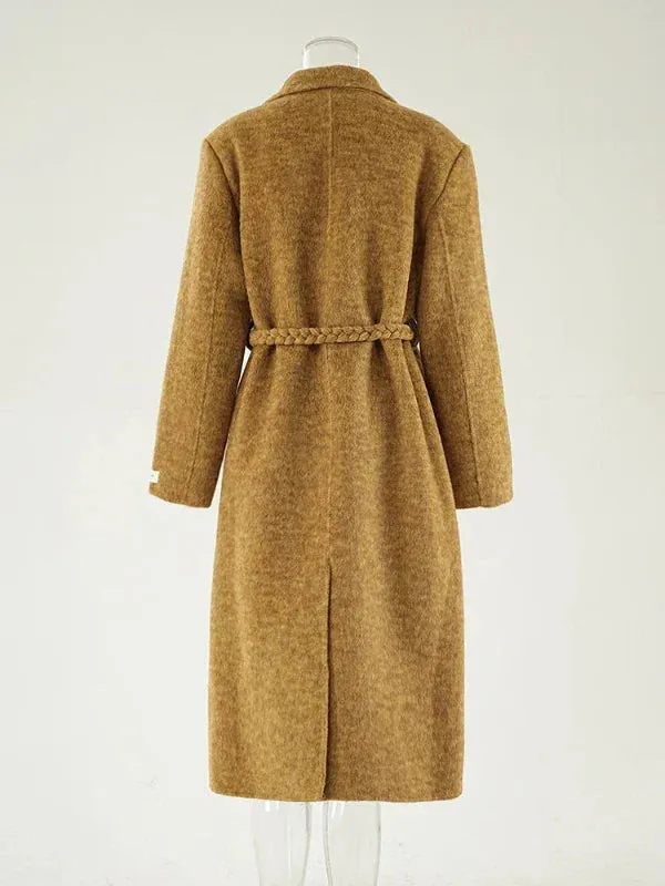 Wenkouban-Winter outfits Christmas Black Friday Camel Notched Collar Tie-Up Tassel Wool Overcoat