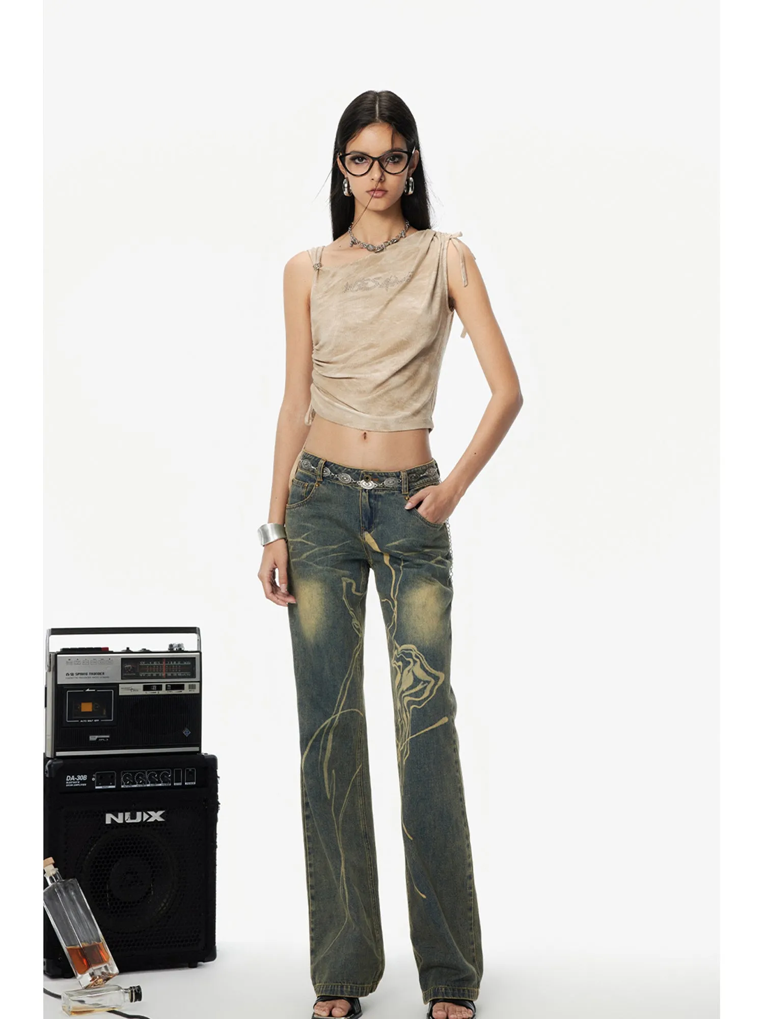 WESAME LAB RETRO BURNT JEANS MICRO PANTS