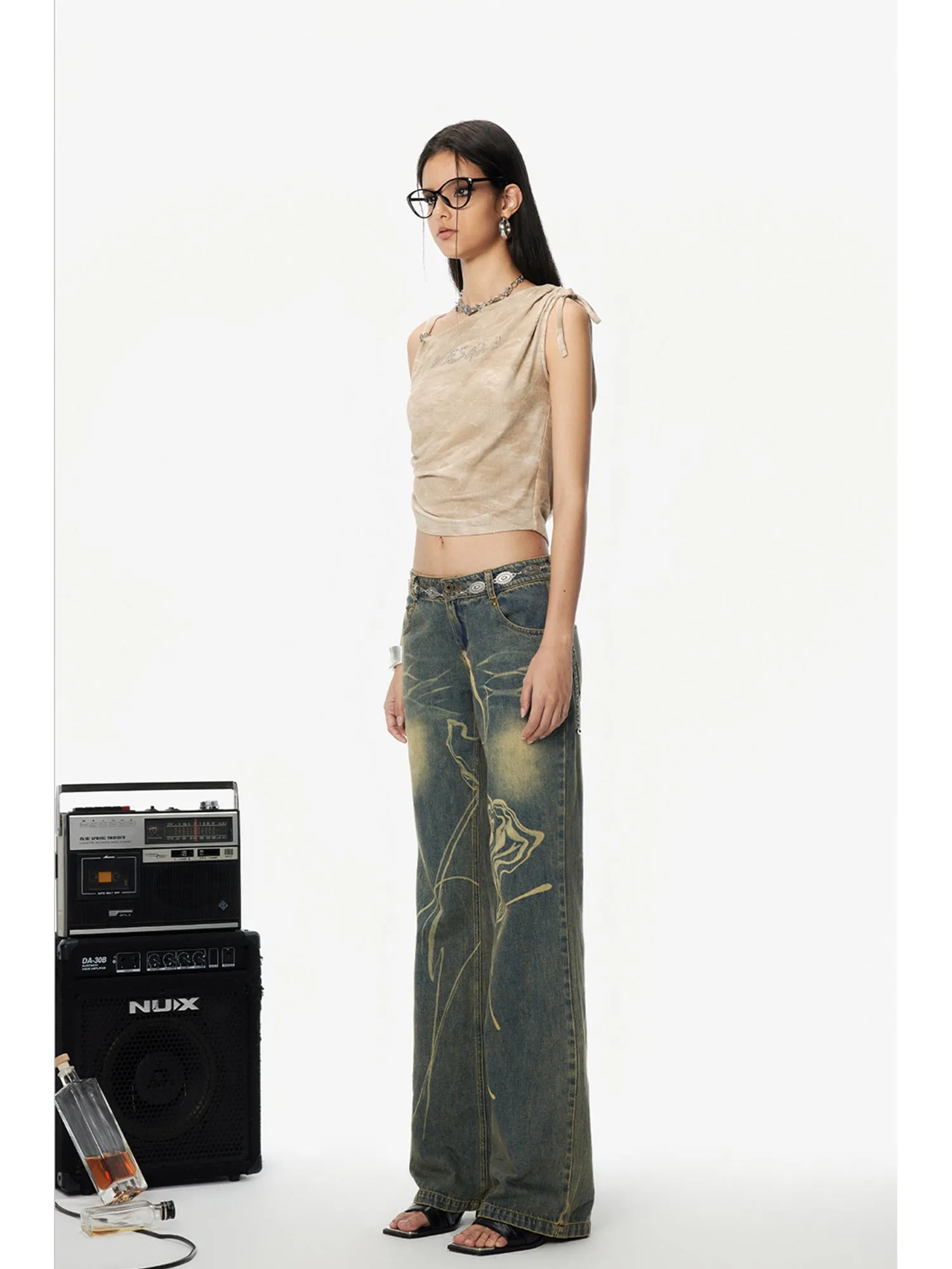 WESAME LAB RETRO BURNT JEANS MICRO PANTS