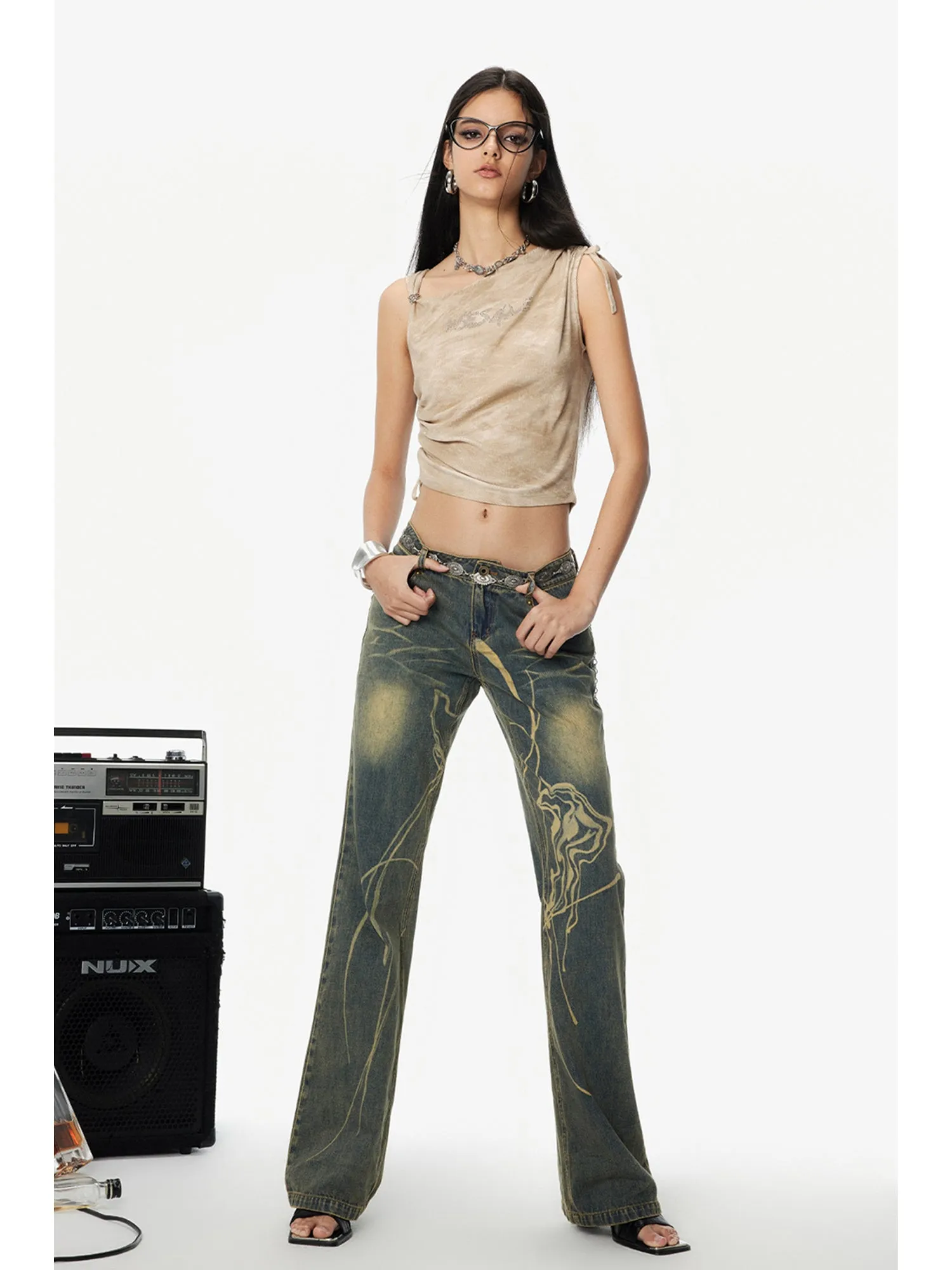 WESAME LAB RETRO BURNT JEANS MICRO PANTS