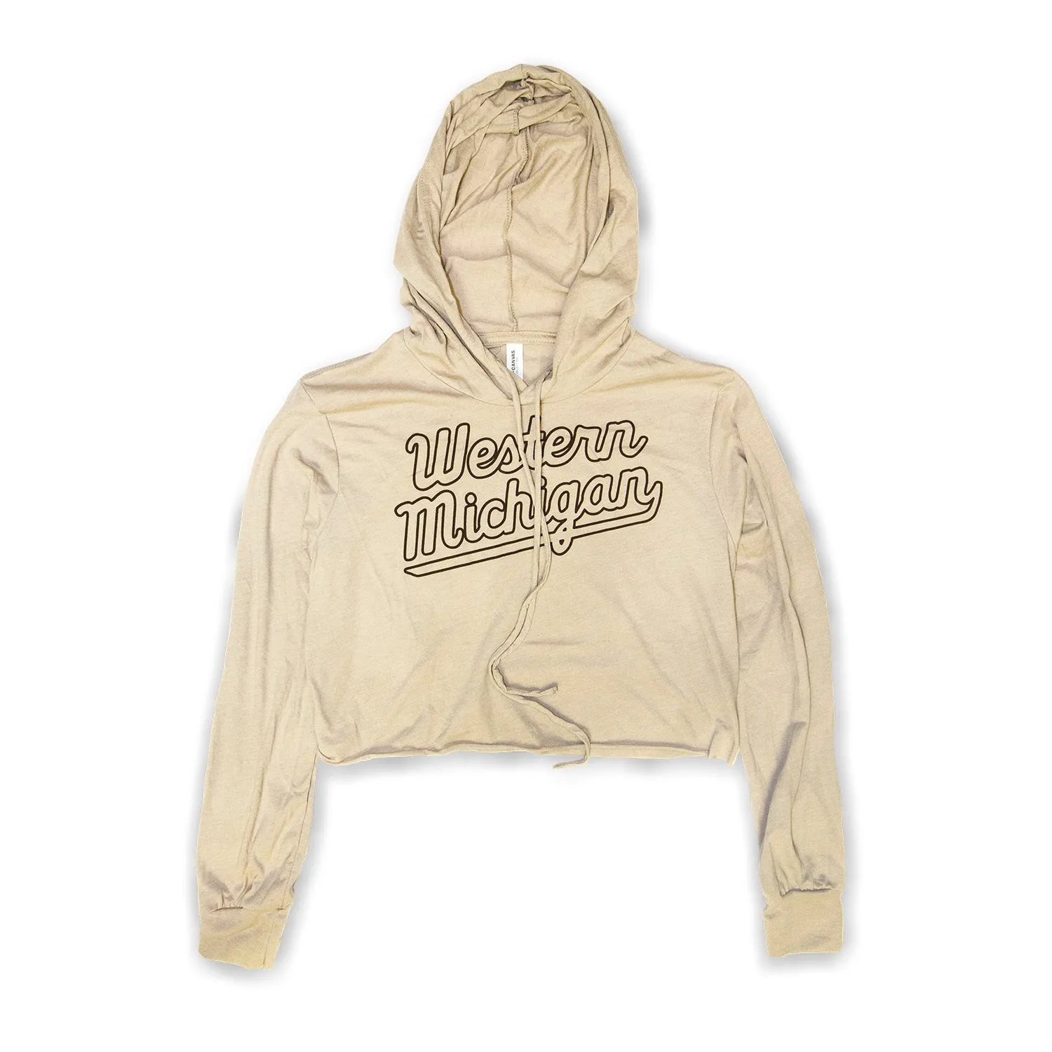 Western Michigan Cursive Crop Hooded Long-Sleeve Tee