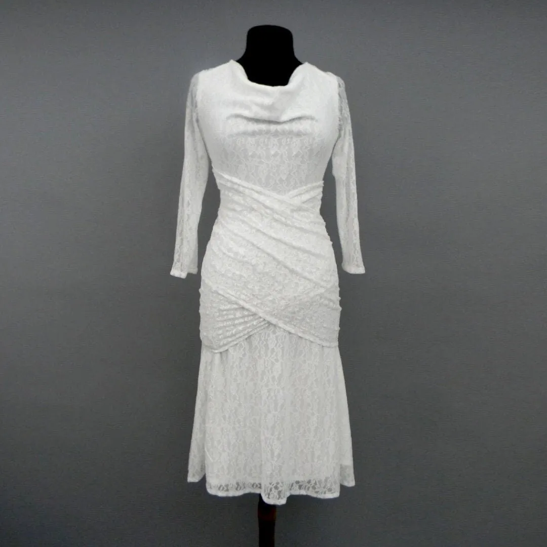 White Lace Infinity Dress with sleeves, Midi Wrap Dress, Short Convertible Dress, Wedding Dress