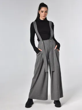 Wide-Leg Wool Pants With Suspenders