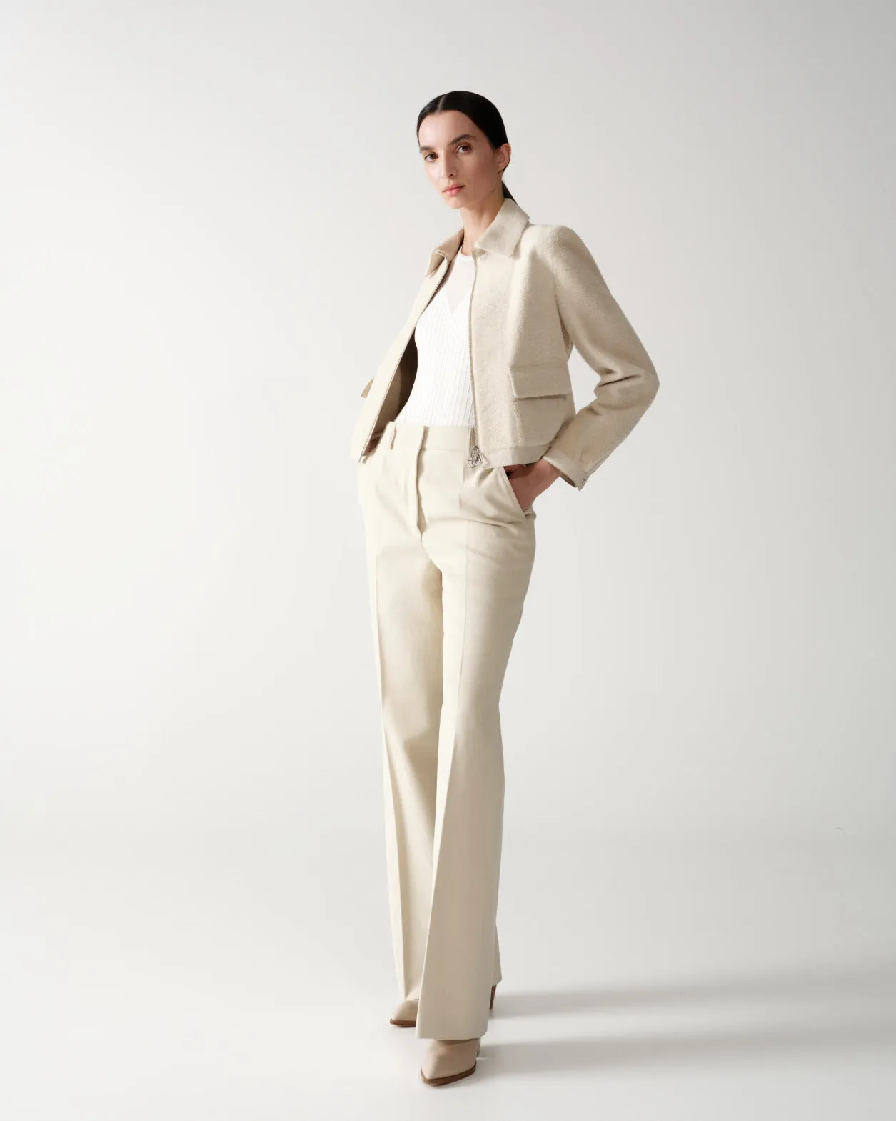 Wide Straight Leg Pants in Cotton Wool Gabardine