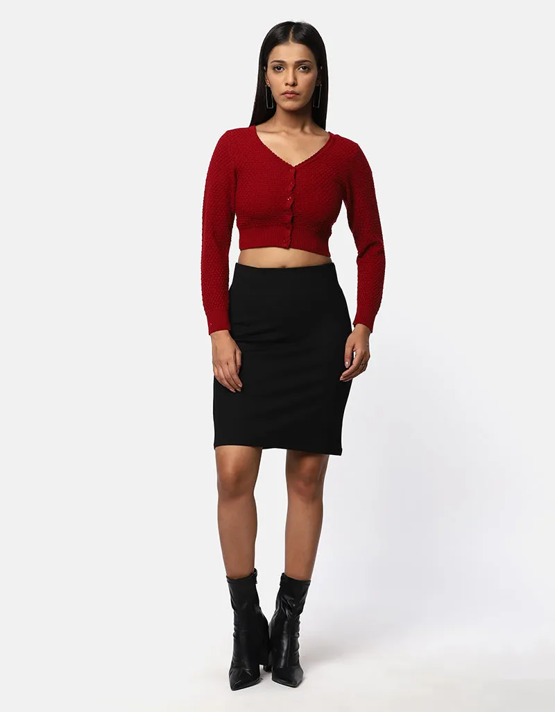 Women Woolen V Neck Front Button Crop Top