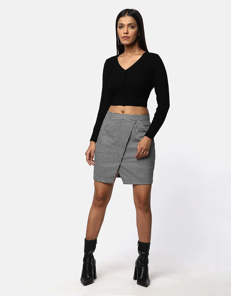 Women Woolen V Neck Front Button Crop Top