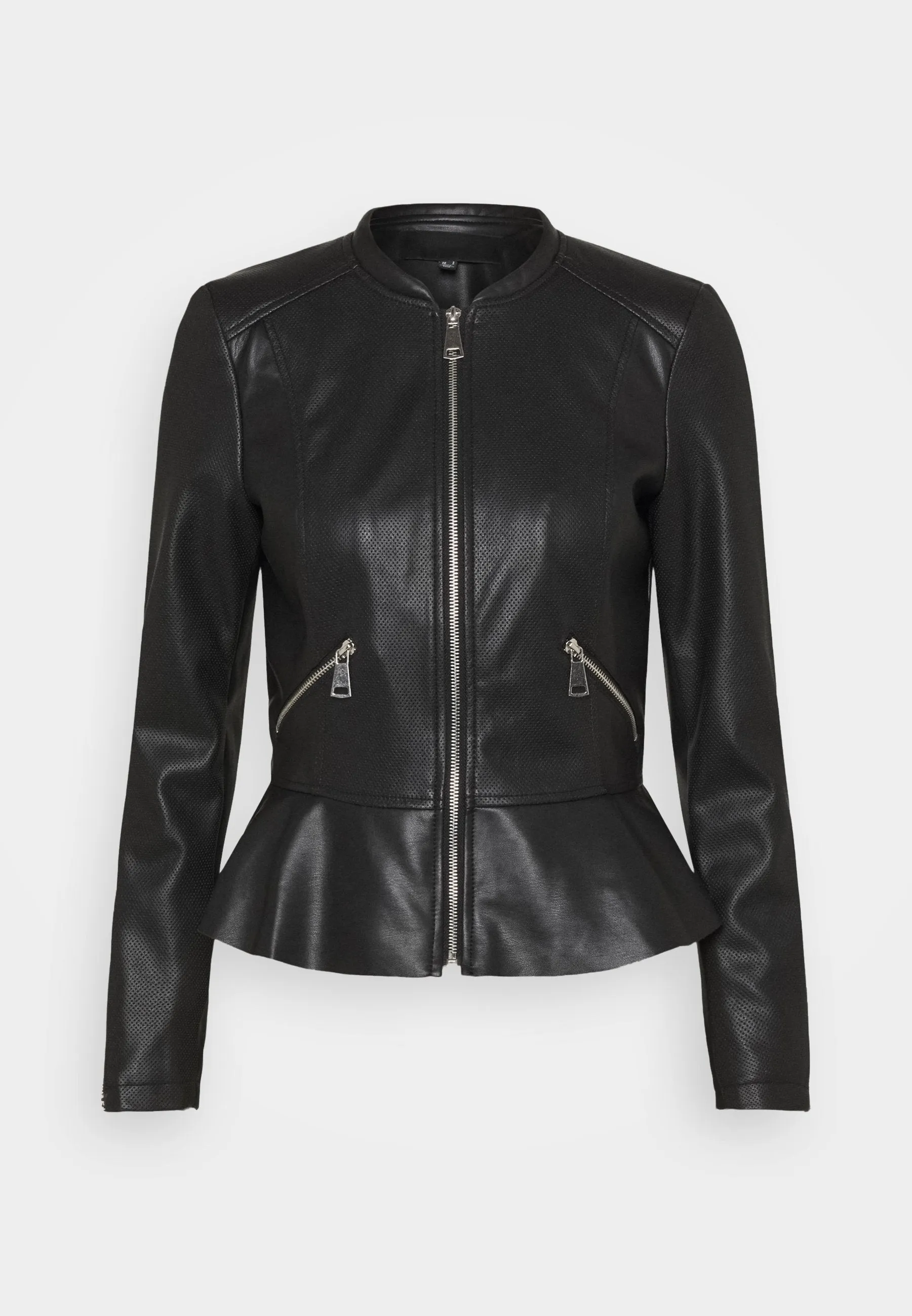 Women’s Black Leather Crew Neck Jacket