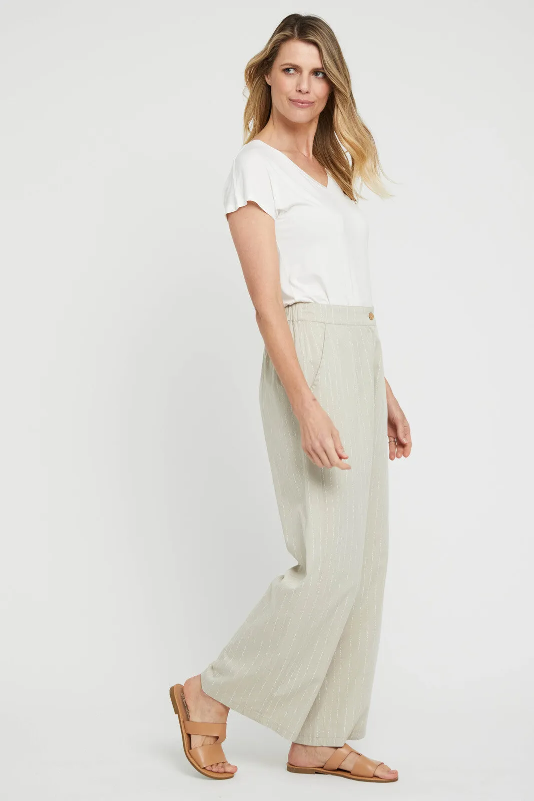 Woven Wide Leg Pant - Organic Pinstripe