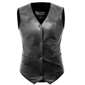 Xelement B320 Black Motorcycle Vest for Women - Ladies Real Genuine Leather Biker Gilet