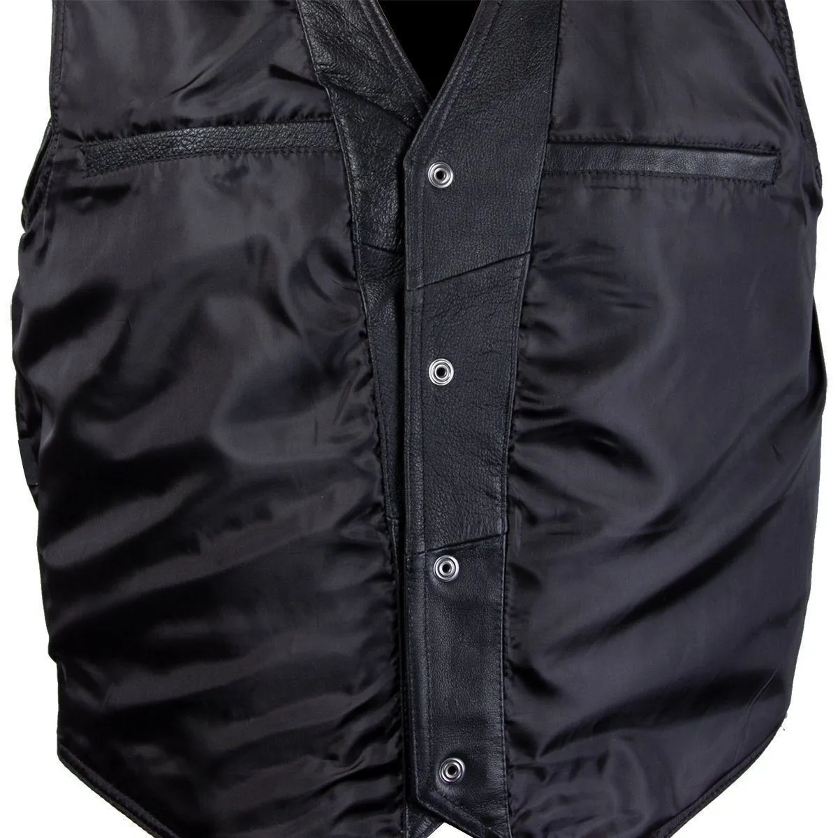 Xelement HSVT 240 Hustler Classic Motorcycle Leather Vest For Men with Skull Embroidery - Premium Genuine Biker Club Gilet