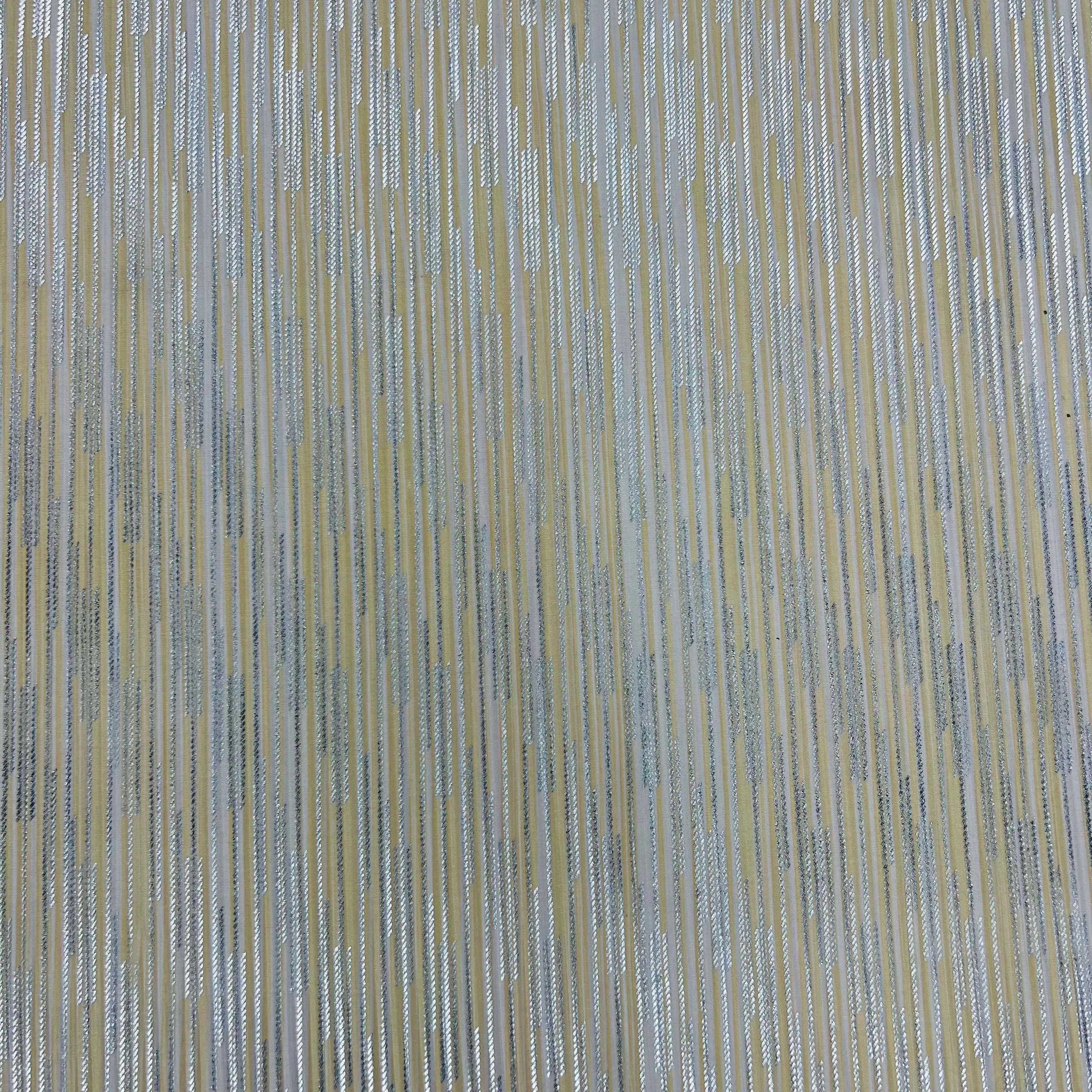 Yellow White Stripes With Foil Knitted Lycra Fabric