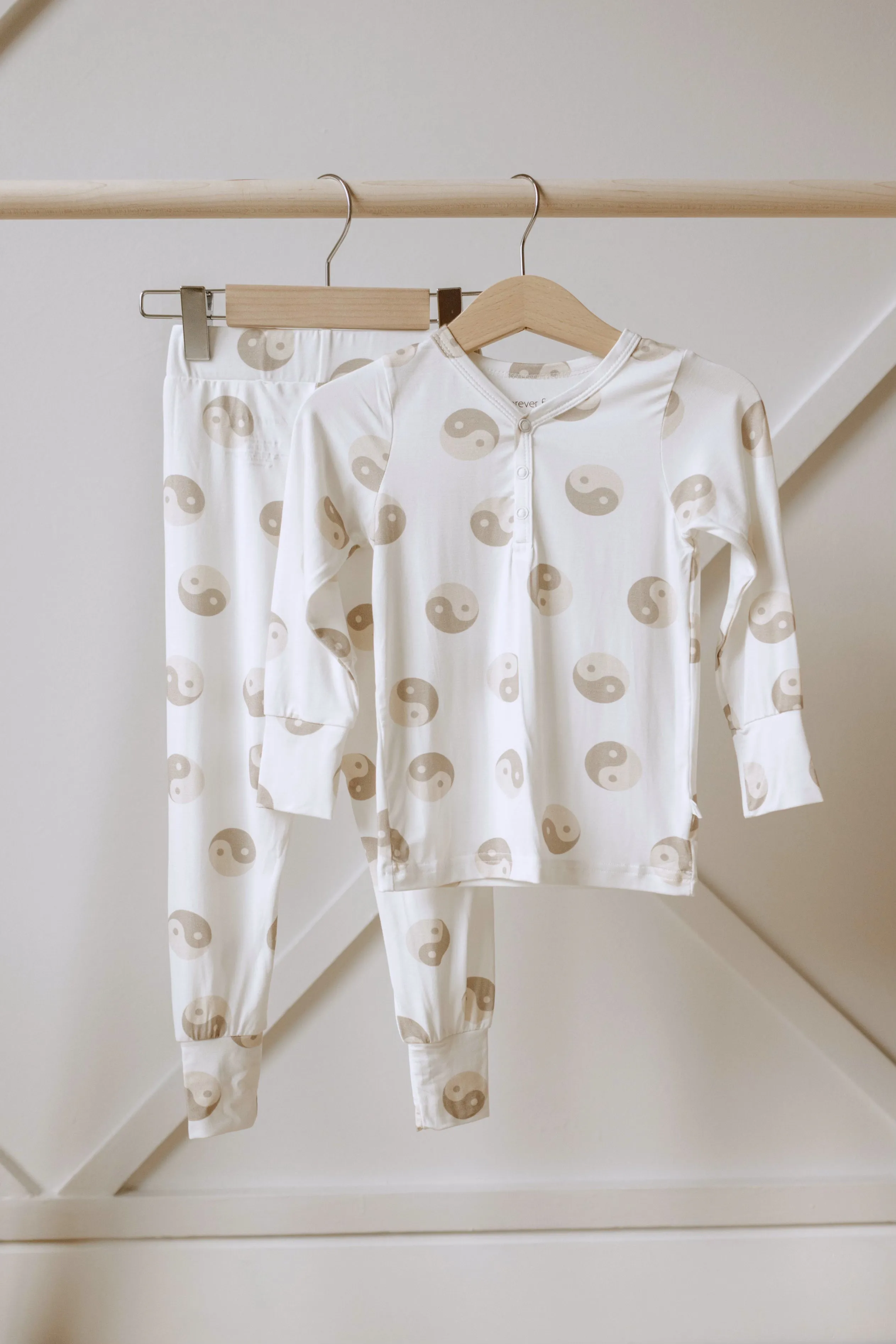 Yin Yang Tan and White | Bamboo Two Piece Pajamas